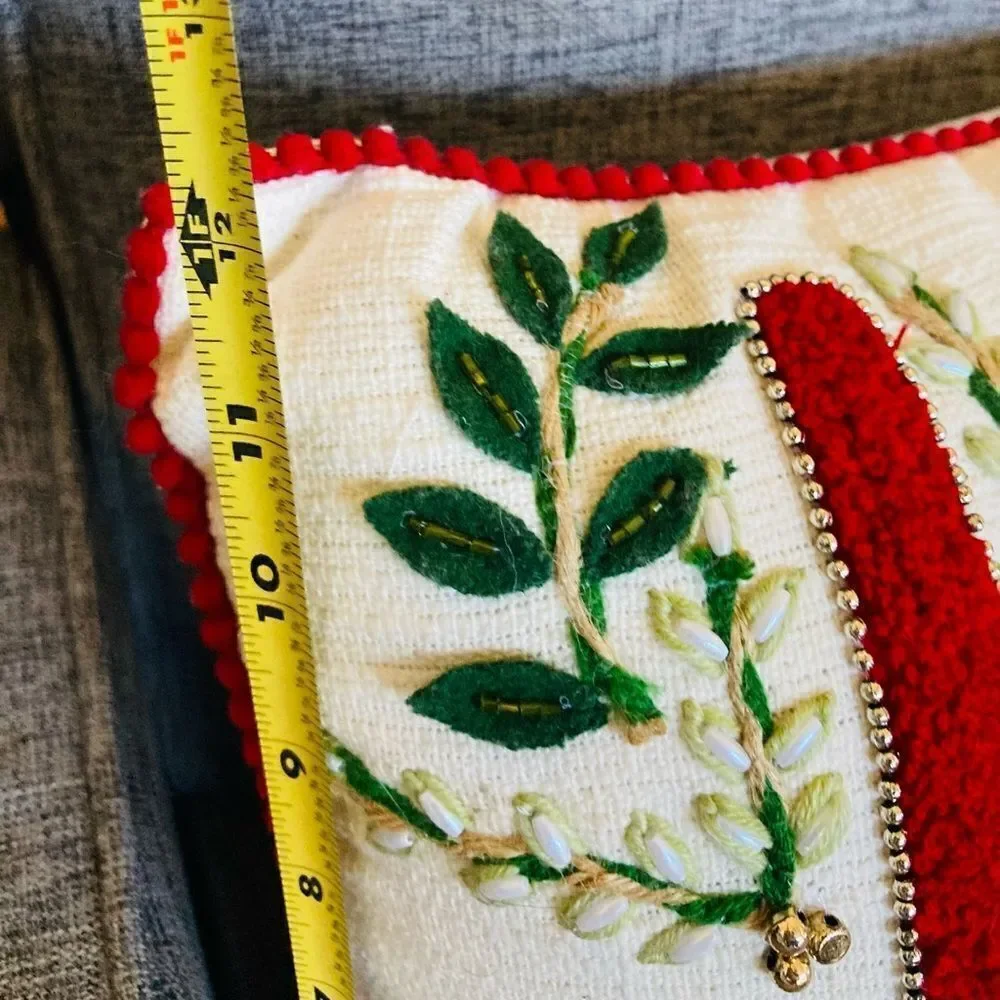 Christmas Joyful Large Embellished Beaded Throw Pillow